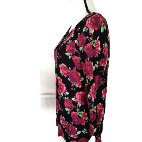 Floral Black & Red & Pink Roses Size Large - Picture 2 of 3